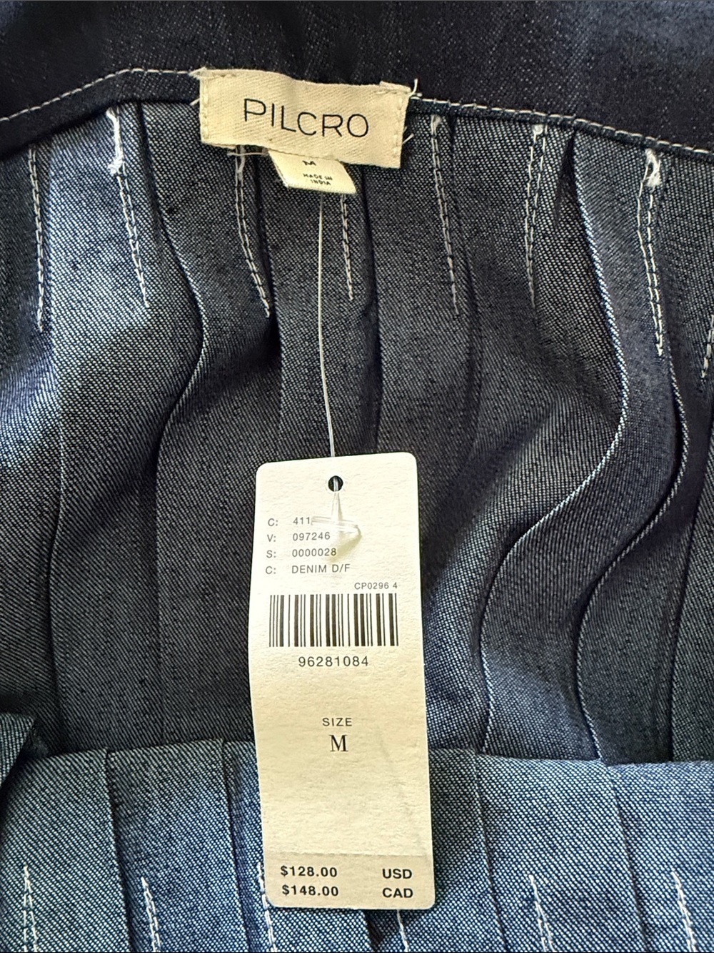 Pilcro Navy Pleated Camisole with White Topstitching and Black Straps - Picture 5 of 7